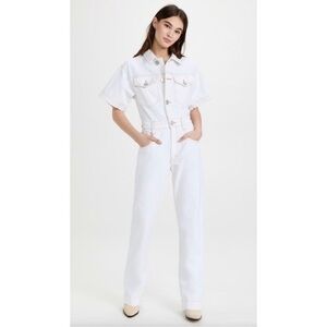 Frame Denim Off-White Denim Jumpsuit with Contrast Stitching